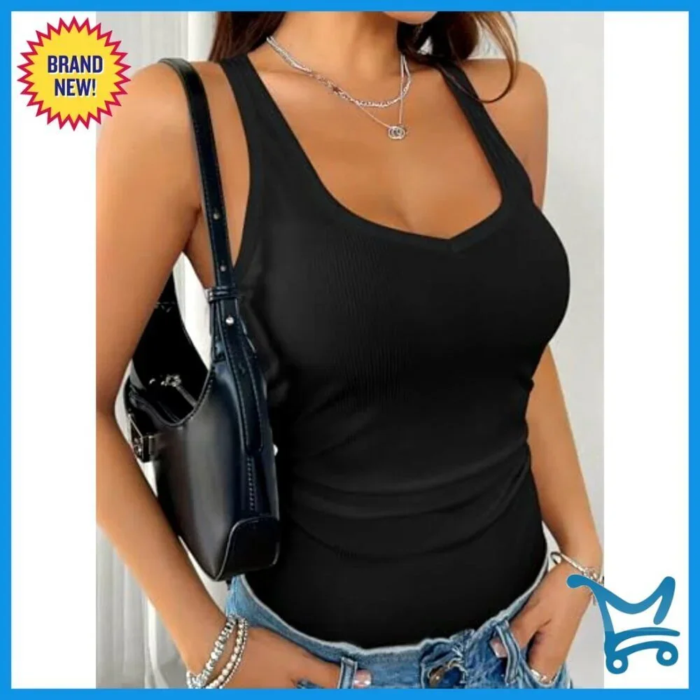 Ribbed Tank Top Scoop Neck Y2K Workout Tee Sleeveless Casual Vacation Wear